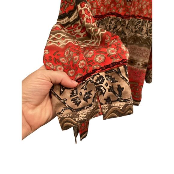 Allison Daley Womens Button Up Shirt Size 10P 10 Red Aztec Boho Southwest Office - Picture 5 of 8